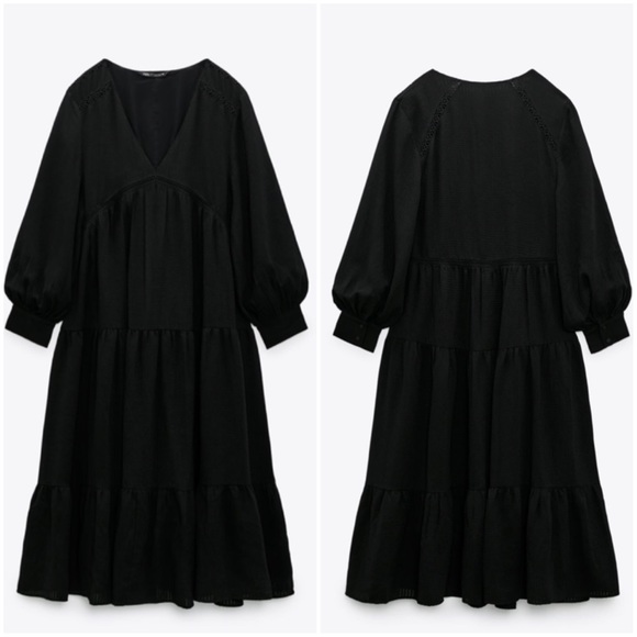 NWT Zara Boho Midi Tiered Dress - Picture 3 of 6